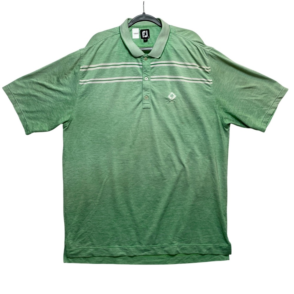FootJoy Polo Shirt Mens 2XL Green Striped Space Dye Performance Button-Down